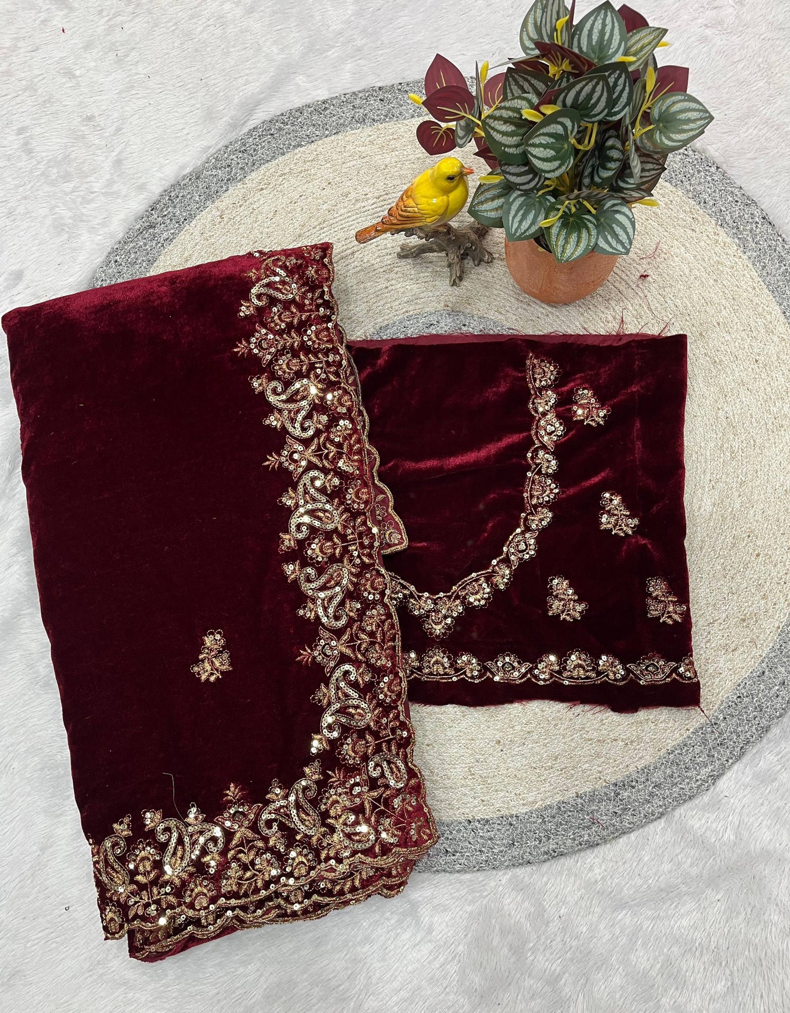 Winter Designer Velvet Women Saree mahezon