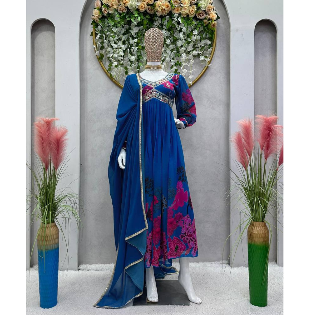 Party wear Blue Designer Sequin Women Kurta Suit mahezon
