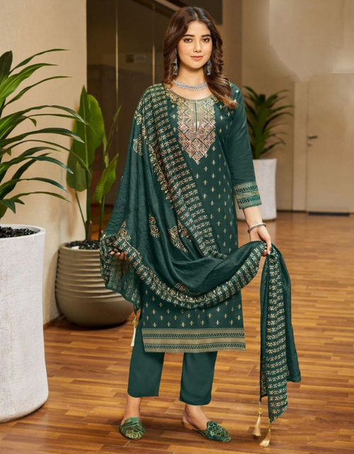 Load image into Gallery viewer, Party wear Green Women Kurta Pant with Dupatta Suit mahezon

