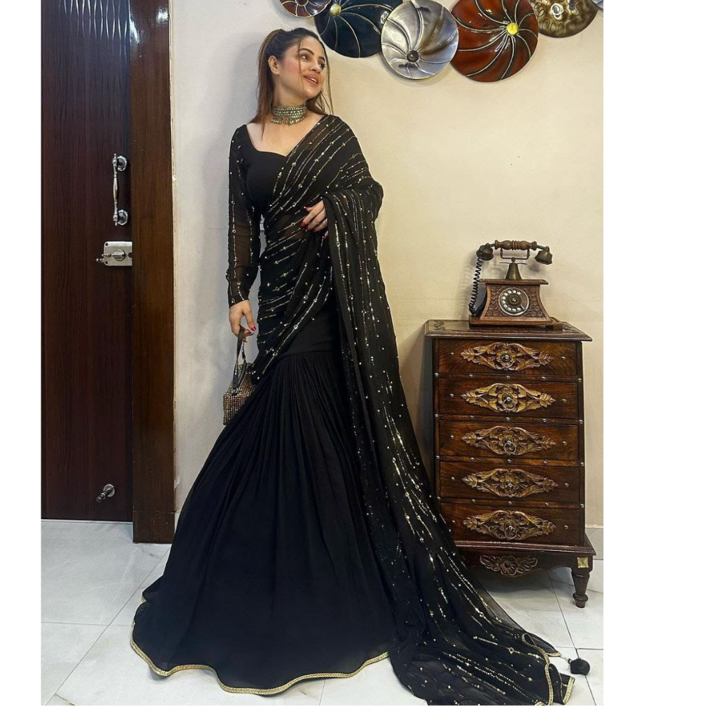 Party wear Ready to Wear sequence Women's Lehenga Saree Black mahezon