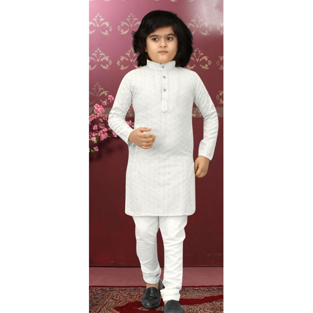 Party wear Traditional Kids Kurta Pajama White mahezon