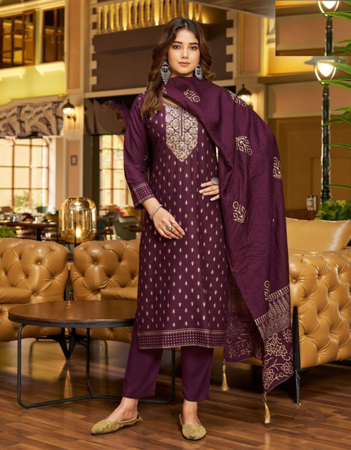 Load image into Gallery viewer, Party wear Wine Women Kurta Pant with Dupatta Suit mahezon
