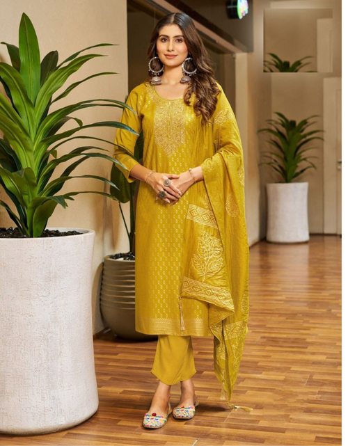 Load image into Gallery viewer, Party wear Yellow Women Kurta Pant with Dupatta Suit mahezon

