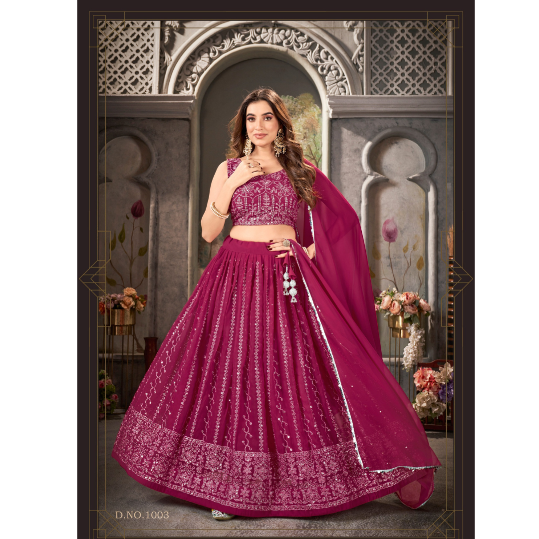 Pink Party wear Embroidery Lehenga Choli Dupatta mahezon