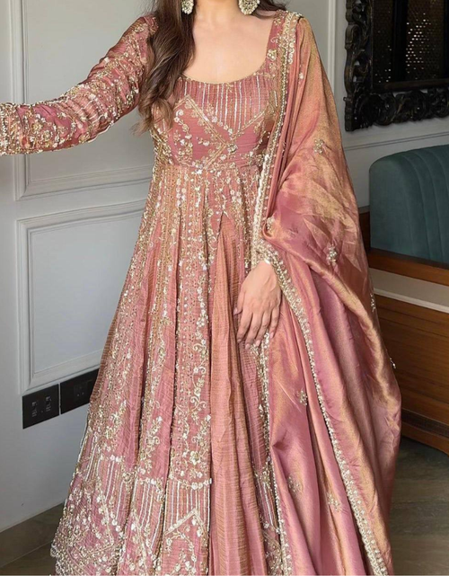 Load image into Gallery viewer, Designer Havy Crunchi Silk With Embroidery Work Gown Lehenga mahezon
