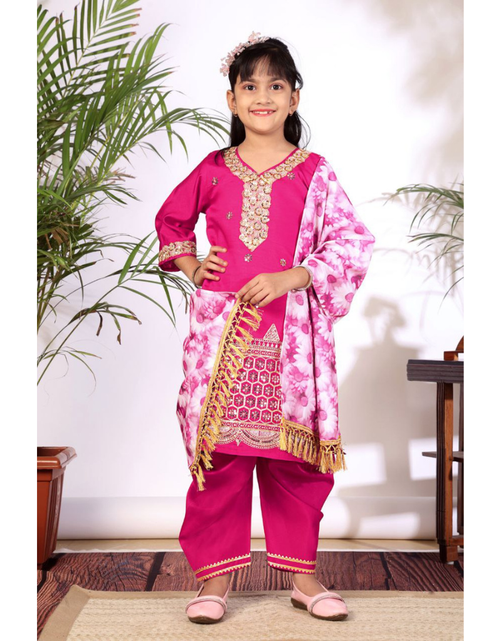 Load image into Gallery viewer, Designer Kid Girls Kurta Pant Dupatta Set mahezon
