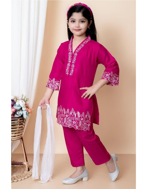 Load image into Gallery viewer, Designer Kids Girls Kurta Pant Dupatta Set mahezon
