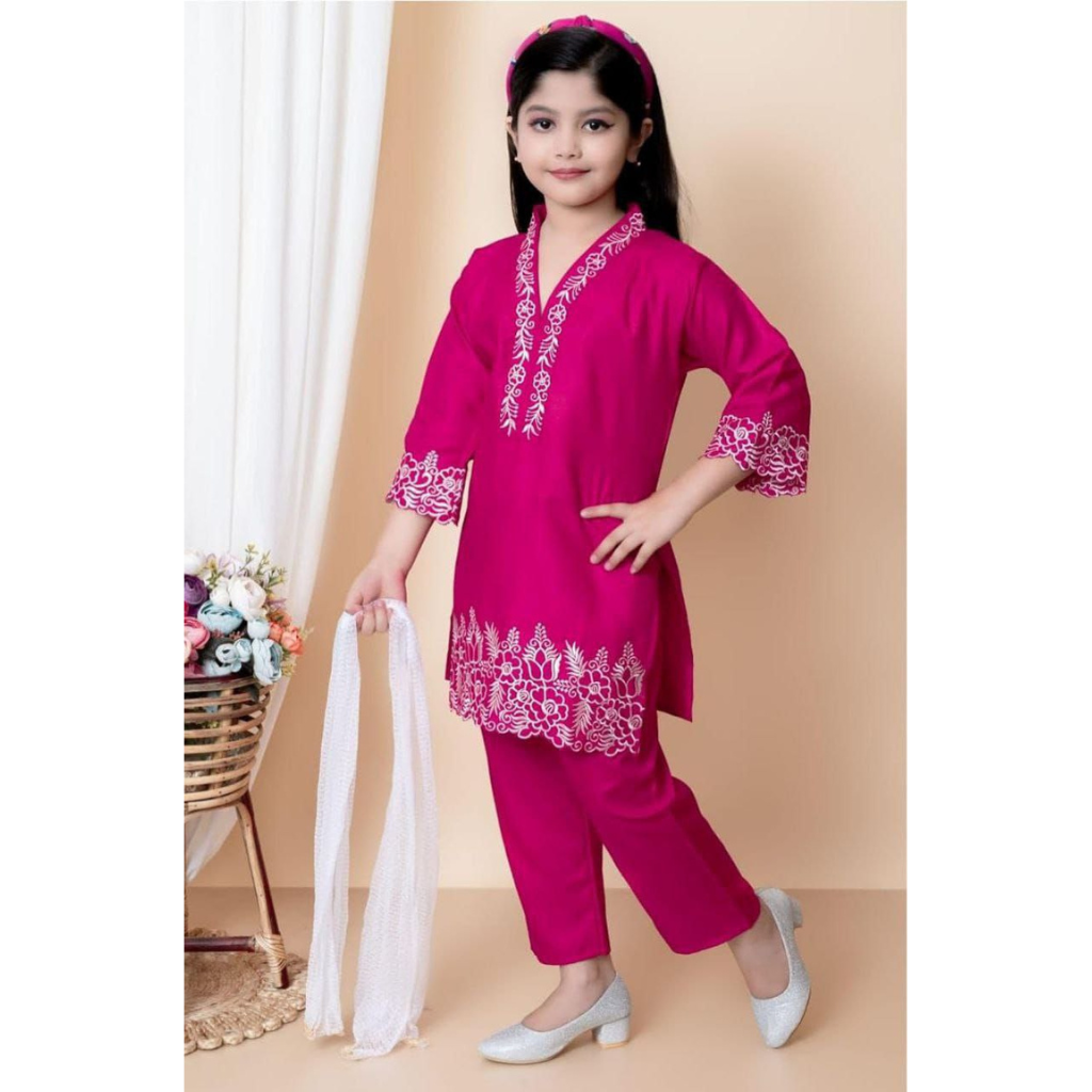 Designer Kids Girls Kurta Pant Dupatta Set mahezon
