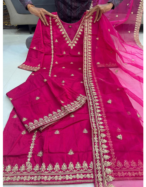 Load image into Gallery viewer, Festive Indian Silk Women Kurti Pant Dupatta Suit mahezon
