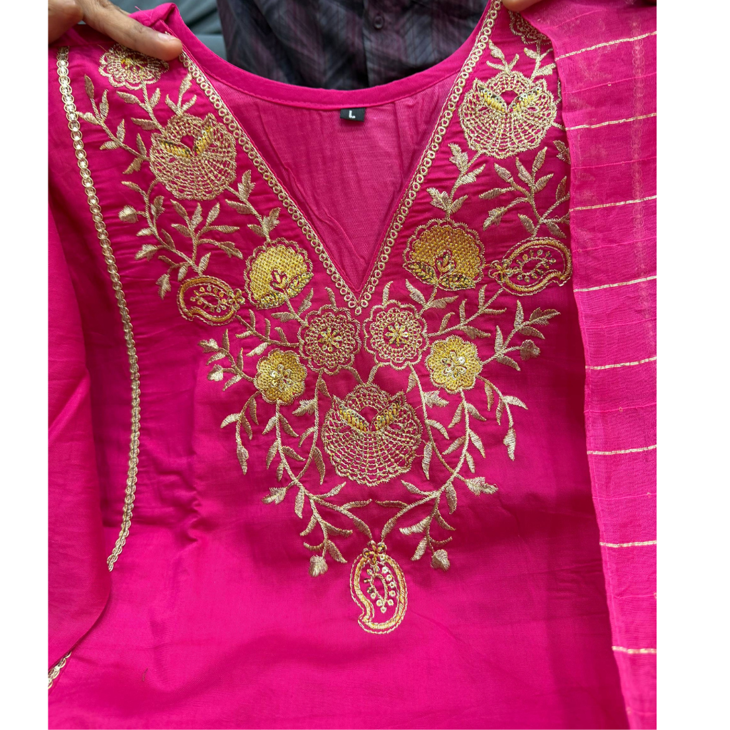 Festive Silk Women’s Kurti Pant Dupatta Suit mahezon