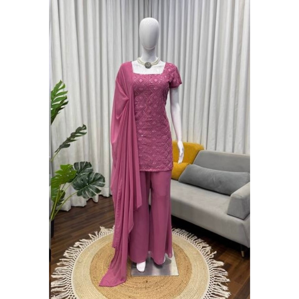 Festive Special Georgette Women Kurti Pant Dupatta Set mahezon