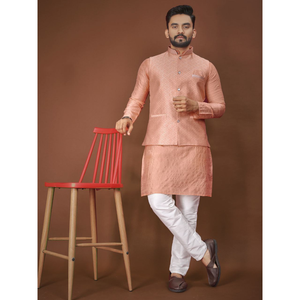 Indian Traditional Festive Men’s Kurta Pajama Jacket Set mahezon