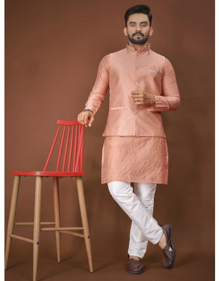 Indian Traditional Festive Men’s Kurta Pajama Jacket Set mahezon