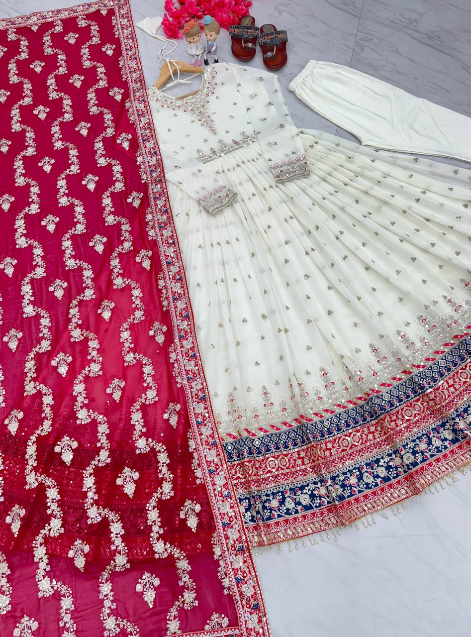 Party Wear Designer Embroidery Sequin Women Gown Dupatta Suit mahezon