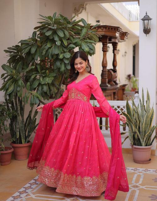 Load image into Gallery viewer, Ready to Wear Embroidery Work Gown with Dupatta Set Fully Stitched mahezon
