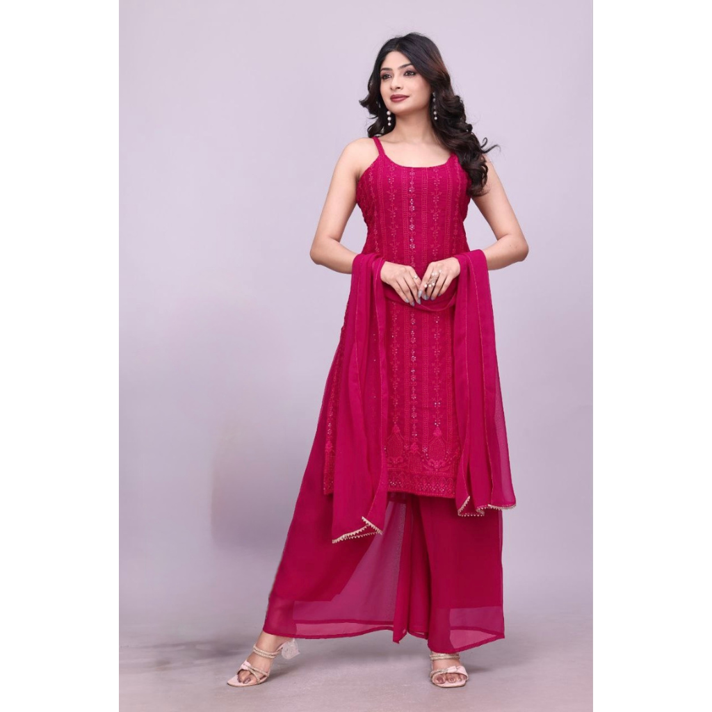 Wedding Embroidered Kurti Sharara Dupatta Dress Mahezon