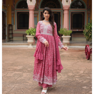 Wedding Embroidered Sequence Women Top Palazzo Dupatta Suit Dress mahezon