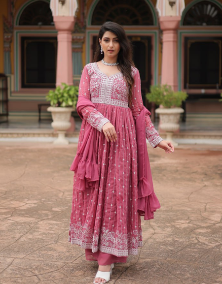 Wedding Embroidered Sequence Women Top Palazzo Dupatta Suit Dress mahezon