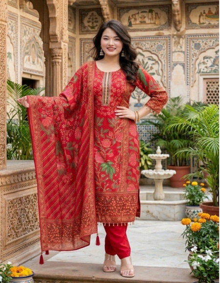 Premium  Muslin Women  Kurti Pant Dupatta  Suit mahezon