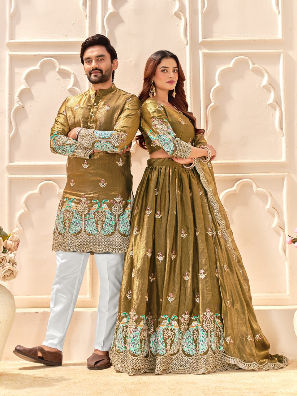 Premium Wedding Wear Embroidery Couple Wear Same Matching Outfits Set Mahezon