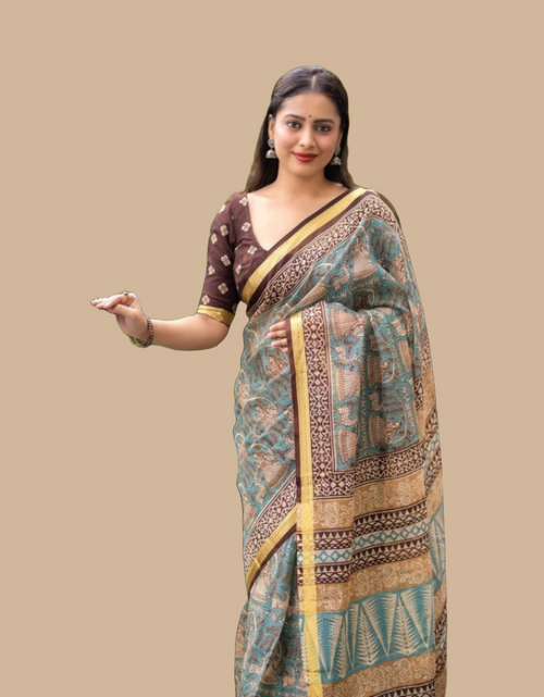 Load image into Gallery viewer, Printed Kota Silk Blue Party wear Women&#39;s Saree
