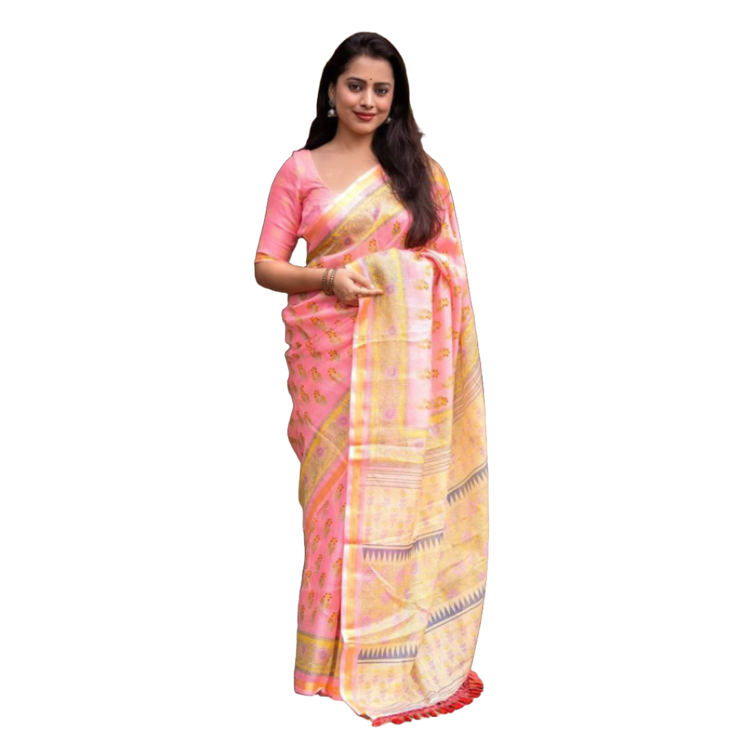 Printed Kota Silk Pink Party wear Women's Saree mahezon