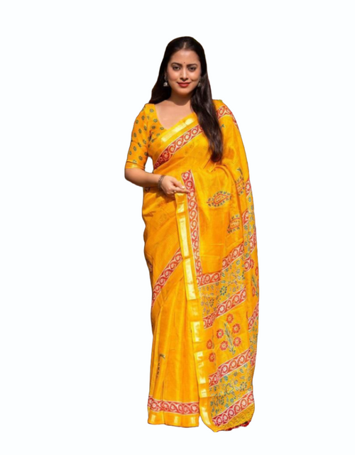 Load image into Gallery viewer, Printed Kanchi Kota Yellow Party wear Women&#39;s Saree mahezon
