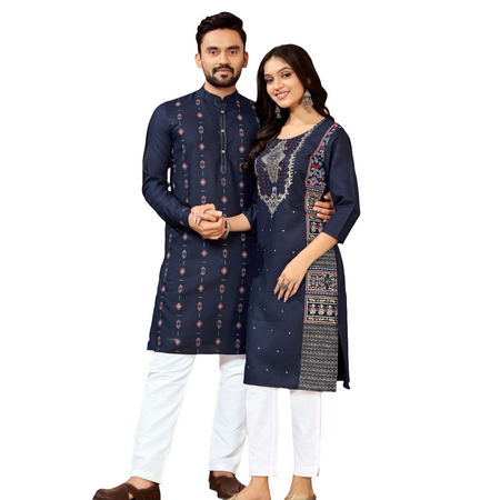 Pure Cotton Same Matching Couple wear Outfits Blue – mahezon