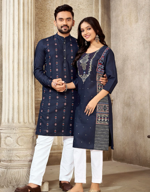 Load image into Gallery viewer, Copy of Pure Cotton Same Matching Couple wear Outfits Navy Blue mahezon
