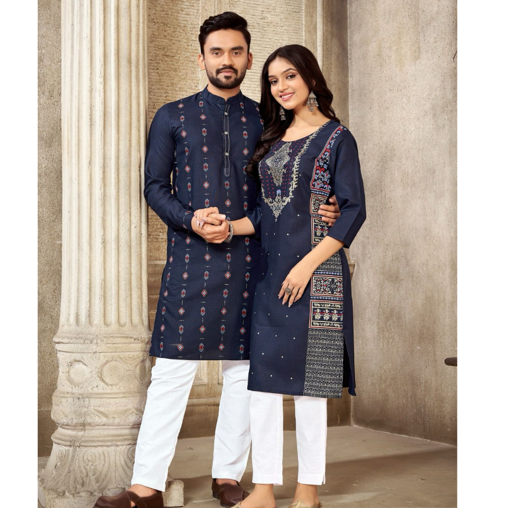 Copy of Pure Cotton Same Matching Couple wear Outfits Navy Blue mahezon