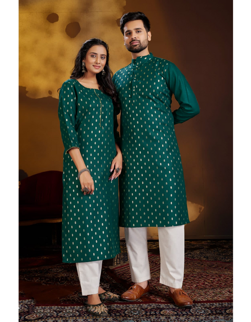 Load image into Gallery viewer, Pure Cotton Traditional Same Matching Color Couple Wear Outfits Green mahezon
