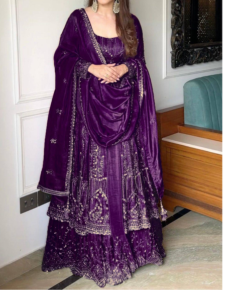 Designer Havy Crunchi Silk With Embroidery Work Gown Lehenga mahezon