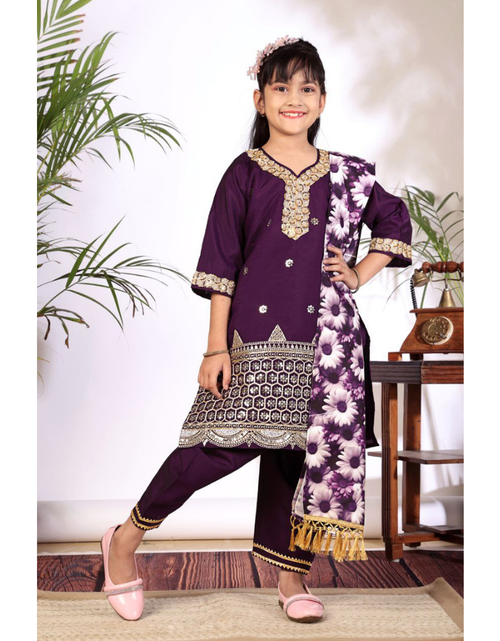 Load image into Gallery viewer, Designer Kid Girls Kurta Pant Dupatta Set mahezon
