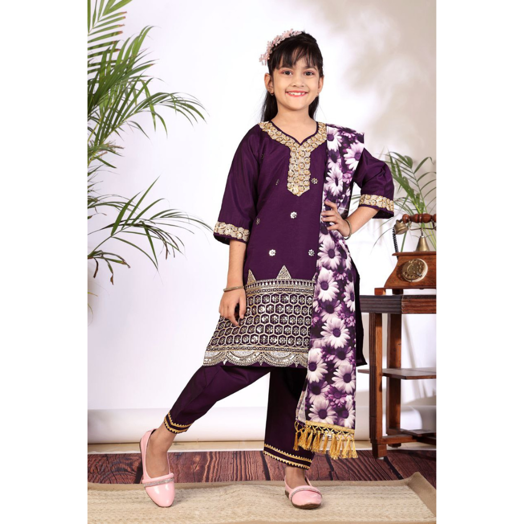 Designer Kid Girls Kurta Pant Dupatta Set mahezon