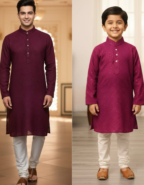 Load image into Gallery viewer, Father and Son Sequence Matching Twinning Kurta Pajama Outfit Set mahezon
