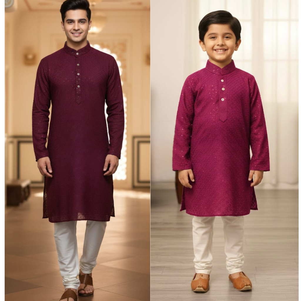 Father and Son Sequence Matching Twinning Kurta Pajama Outfit Set mahezon