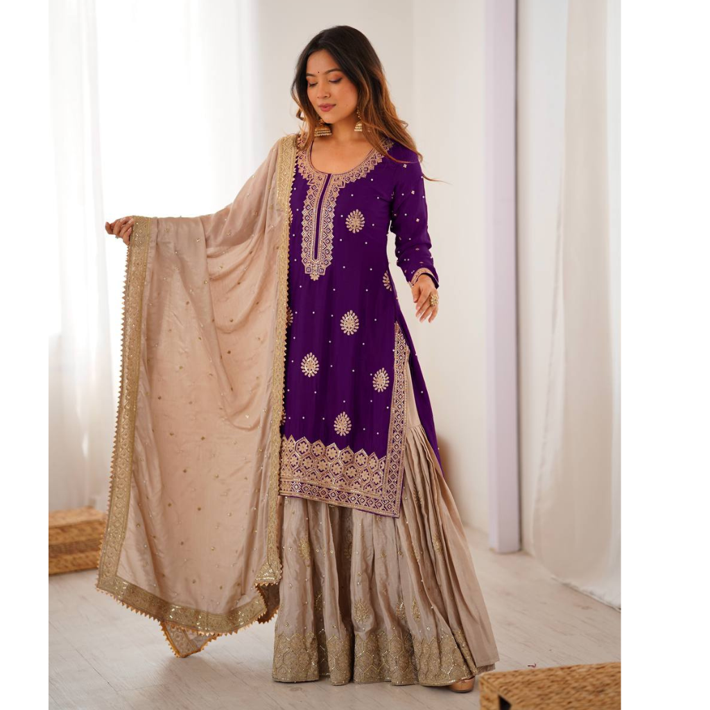 Party Wear Designer Women Top Sharara with Dupatta Suit Dress