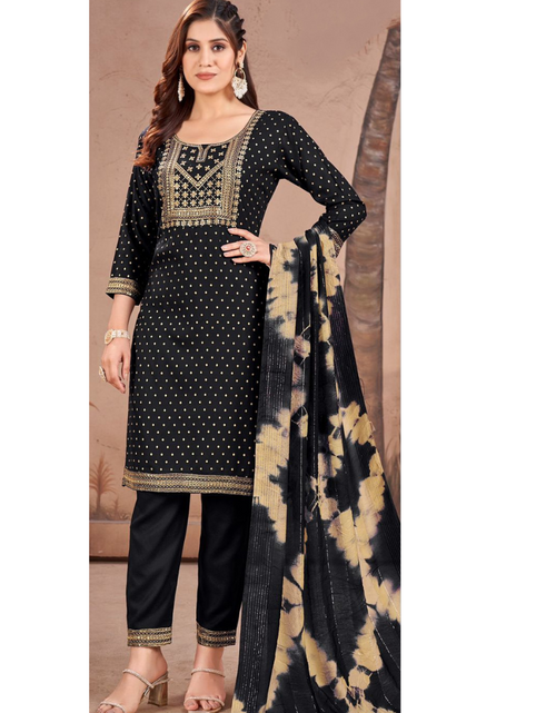 Load image into Gallery viewer, Rayon Embroidery Sequence Party Wear Women&#39;s Kurta Suit Black mahezon
