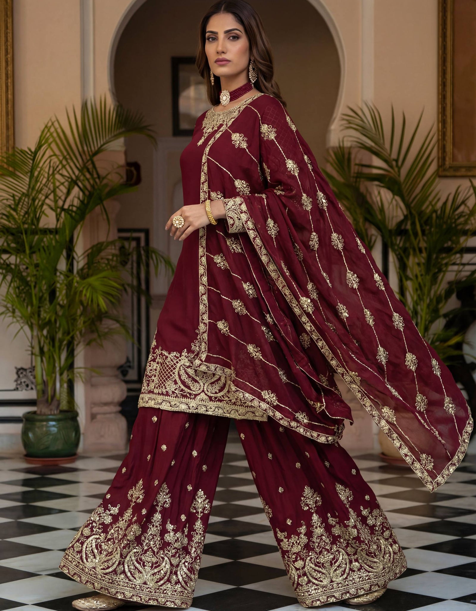 Ready Made Festive Silk Kurti  Pant with Dupatta Suit mahezon