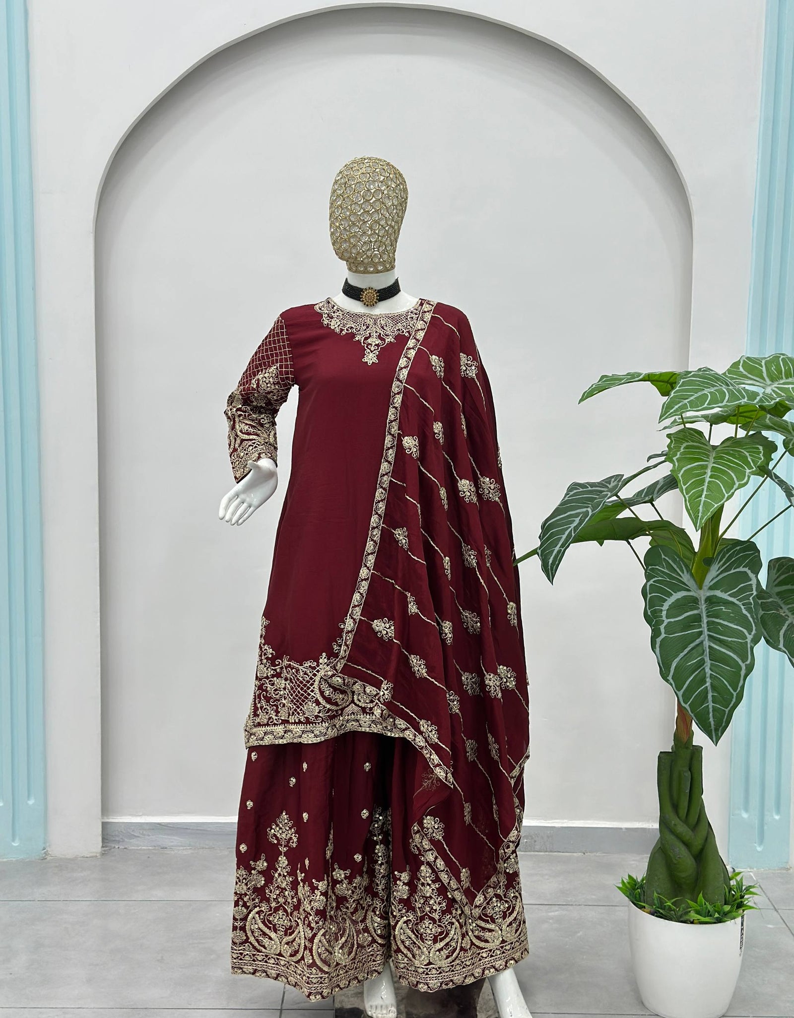 Ready Made Festive Silk Kurti  Pant with Dupatta Suit mahezon