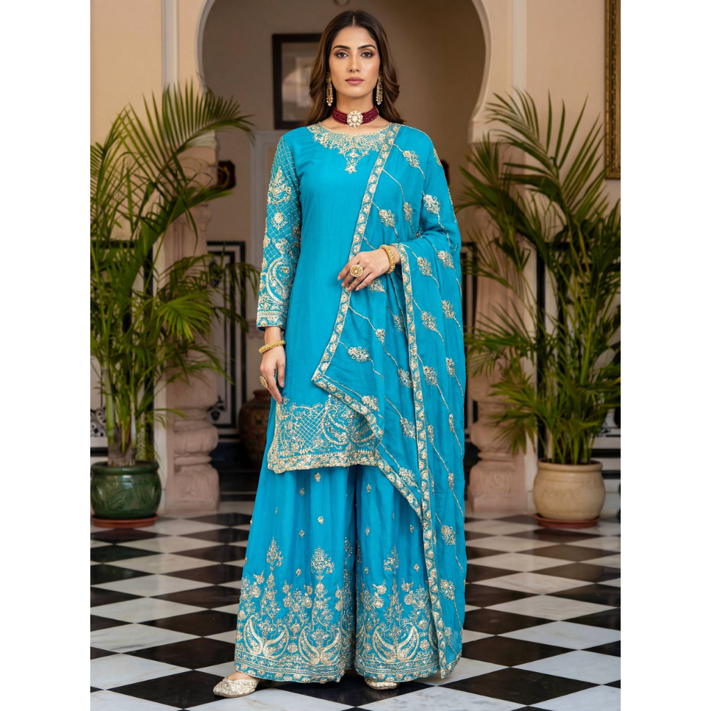 Ready Made Festive Silk Kurti  Pant with Dupatta Suit mahezon