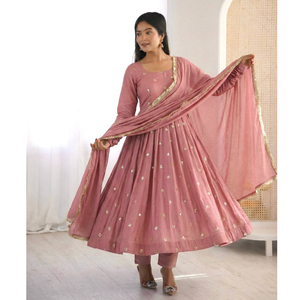 Designer Embroidery Work Gown And Dupatta Set Fully Stitched Ready To Wear mahezon