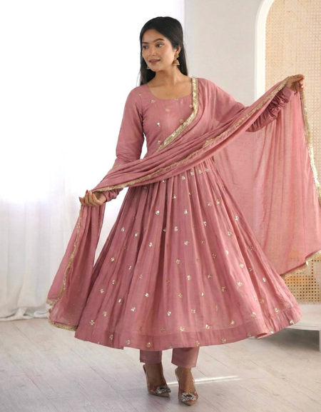 Designer Embroidery Work Gown And Dupatta Set Fully Stitched Ready To Wear mahezon