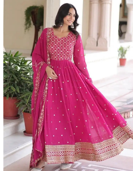 Ready to Wear Designer  Embroidery Work Gown with Dupatta Set Fully Stitched mahezon