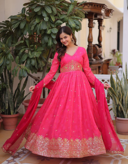 Ready to Wear Embroidery Work Gown with Dupatta Set Fully Stitched mahezon