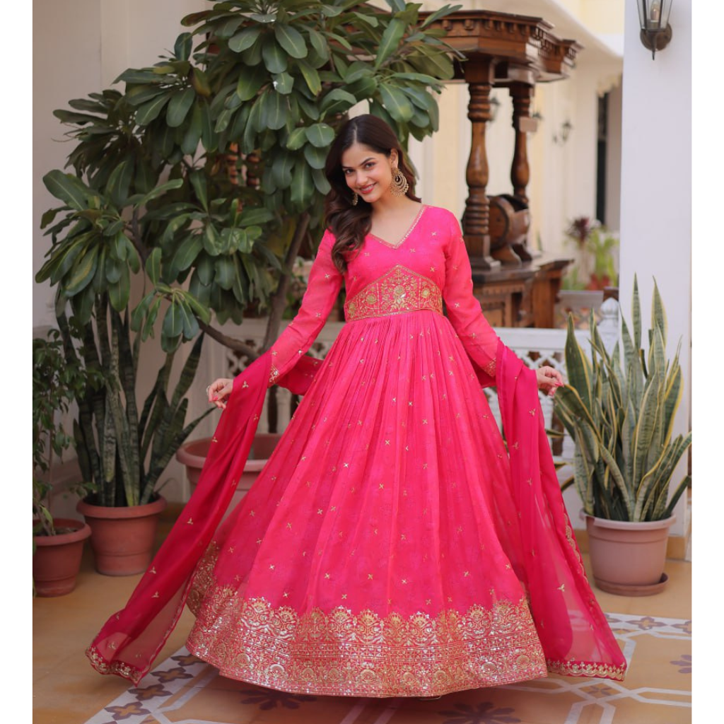 Ready to Wear Embroidery Work Gown with Dupatta Set Fully Stitched mahezon