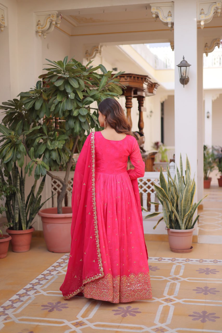 Ready to Wear Embroidery Work Gown with Dupatta Set Fully Stitched mahezon