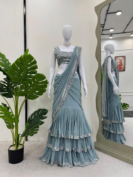 Ready to wear Designer Blue Women's Lehenga Saree