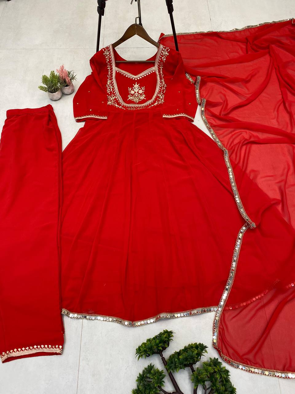 Readymade Embroidery Women Gown Dupatta Dress Mahezon