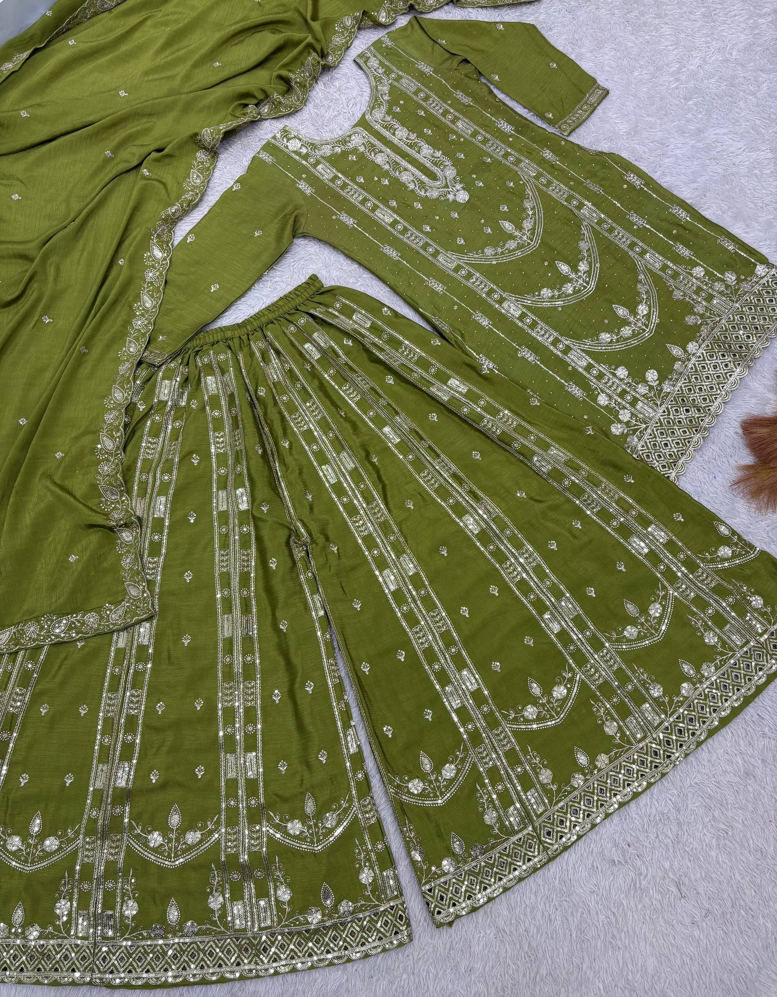 Festive Readymade Sequence Embroidered Women Top Palazzo Dupatta Suit Dress mahezon